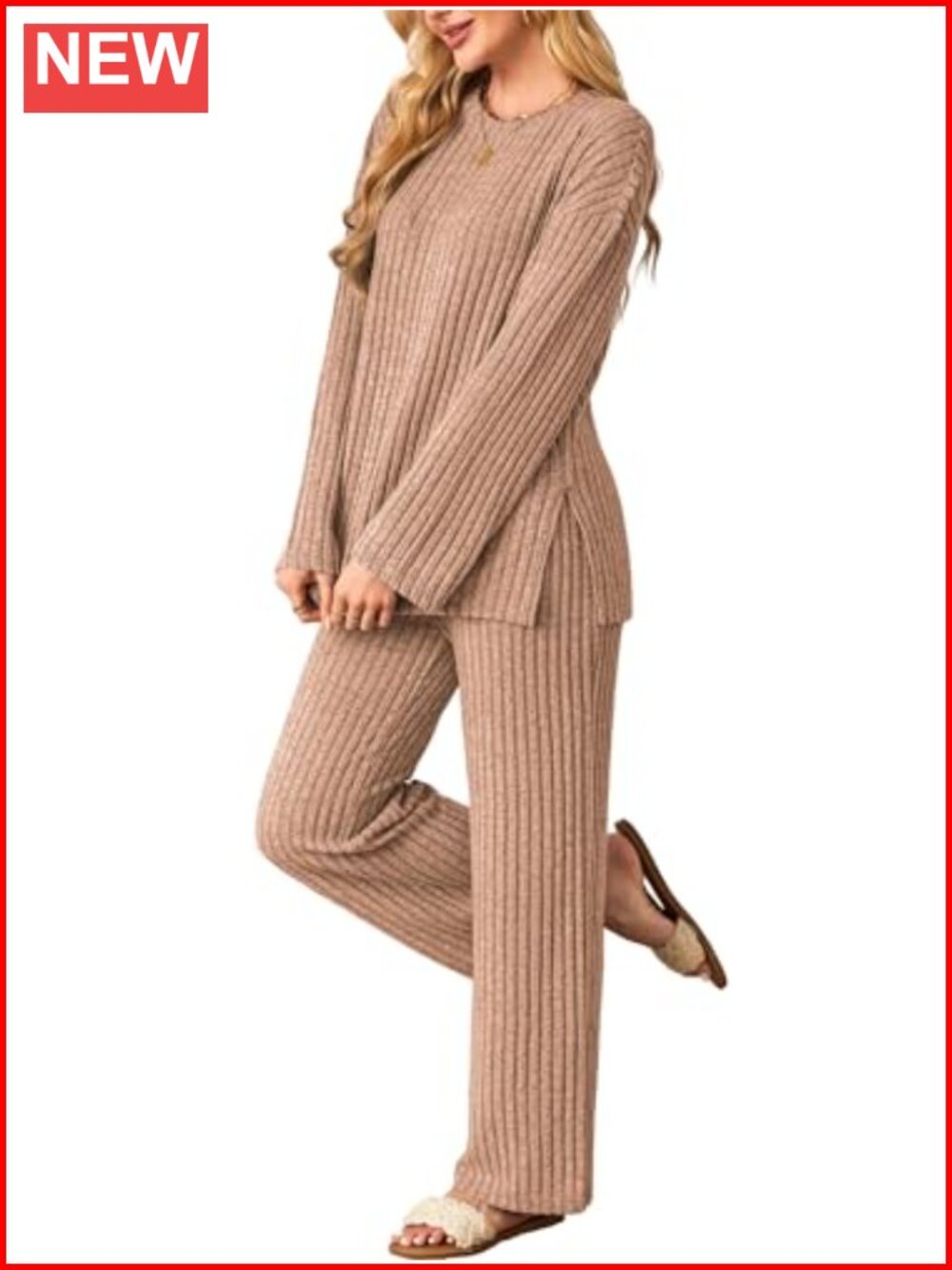 Knit Lounge Set 2 Piece Women's Pajamas Long Sleeve Crew Neck